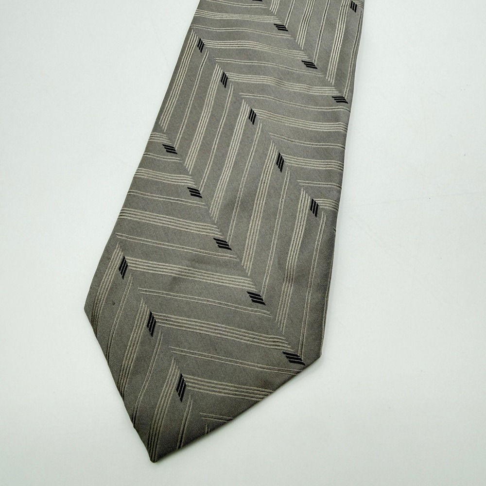 Robert Talbott Studio Mens‎ Gray Silk Acetate Striped Hand Sewn Tie Made in USA